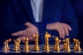 Businessman playing golden chess for strategy business plan