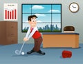 businessman playing golf on office