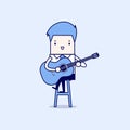 Businessman playing guitar. Cartoon character thin line style vector Royalty Free Stock Photo