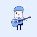 Businessman playing guitar. Cartoon character thin line style vector Royalty Free Stock Photo