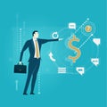 Businessman point to business communicative icons, business background