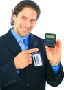 Businessman Pointing At Empty Electronic Pager Royalty Free Stock Photo