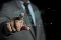 Businessman pointing glowing digital world map on virtual screen Royalty Free Stock Photo