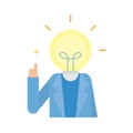 Businessman pointing having an idea, light bulb creativity concept, Vector flat design illustration. Royalty Free Stock Photo