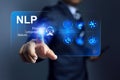 Businessman pointing on NLP natural language processing Royalty Free Stock Photo