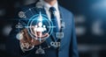 Businessman pointing at target audience network on digital interface Royalty Free Stock Photo