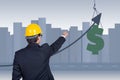 Businessman points to dollar Royalty Free Stock Photo