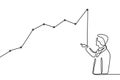 Businessman points to growth statistics. Annual statistics. Continuous line drawing of success in business concept .Financial