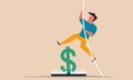 Businessman pole vaulting and business career achievement. Man jump up for obstacle and problem growth people vector illustration