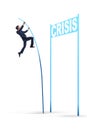 The businessman pole vaulting over crisis in business concept Royalty Free Stock Photo