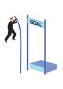 Businessman pole vaulting over goal. Concept of goal management, goal setting or motivation