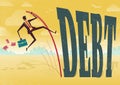 Businessman Pole Vaults over the Debt problem.