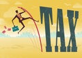Businessman Pole Vaults over the Tax problem. Royalty Free Stock Photo