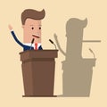 Businessman or politician in suit at tribune with shadow of his long nose, who is actually liar. Liar Businessman. Vector illustra