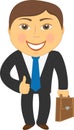 Businessman with portfolio and showing thumb up