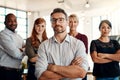 Businessman, portrait and arms crossed in management, leadership or executive team at office. Confident business people Royalty Free Stock Photo