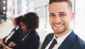 Businessman, portrait and meeting with team for business stratergy collaboration, interracial teamwork and collaboration Royalty Free Stock Photo