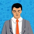 Businessman portrait - thinking man with business infographic