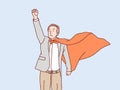 Businessman pose fly rise up and costume like superhero simple korean style illustration