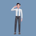 businessman posing peace finger, 3d businessman wearing long shirt and blue tie