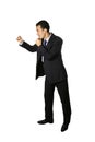 Businessman in power punch stance