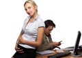 Businessman and pregnant secretary Royalty Free Stock Photo