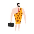 Businessman prehistoric. Ancient boss in skin of giraffe. Royalty Free Stock Photo