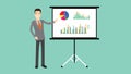 Businessman presentation with board graph and chart