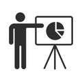 Businessman Presentation Growing Chart Board Icon, Flat pictogram Icon. Vector isolated illustration