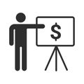 Businessman Presentation Growing Chart Board Icon, Flat pictogram Icon. Vector isolated illustration