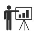 Businessman Presentation Growing Chart Board Icon, Flat pictogram Icon. Vector isolated illustration