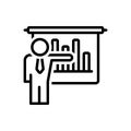 Black line icon for Businessman Presenting Bars Graphic, demonstration and ascendant