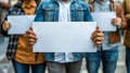 Businessman Presenting Blank White Banner for Advertisement. Generative ai