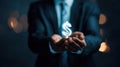 The businessman presenting a glowing dollar symbol with passion and ambition. AI generated image Royalty Free Stock Photo