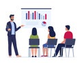 Businessman presenting new project to her partners and colleagues. He is showing graphs and pie charts. Coach giving presentation Royalty Free Stock Photo