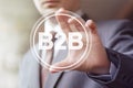 Businessman pressing button b2b icon web Royalty Free Stock Photo