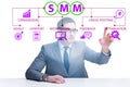Businessman pressing button in SMM concept Royalty Free Stock Photo