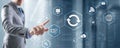 Businessman pressing button on touch screen interface select Update. Icon