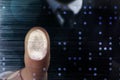 Businessman pressing control glass of biometric fingerprint scanner Royalty Free Stock Photo