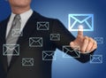 Businessman pressing mail icon 3d illustration Royalty Free Stock Photo