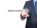 Businessman pressing Privacy Policy button on virtual screens Royalty Free Stock Photo