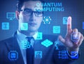 Businessman pressing virtual button in quantum computing concept Royalty Free Stock Photo