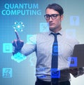 Businessman pressing virtual button in quantum computing concept Royalty Free Stock Photo