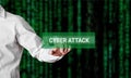 Businessman pressing the word cyber attack on a virtual search display screen. Internet technology Royalty Free Stock Photo