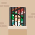 Businessman in Prison bars and credit card illustrator.