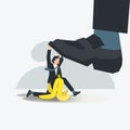 Businessman protect feet from banana peels. Loyalty, faithfulness concept vector illustration