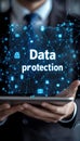 Businessman Protecting Data With Internet Security Network And Padlock Icon, Data Protection Concept Royalty Free Stock Photo