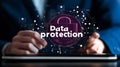 Businessman Protecting Digital Data, Cybersecurity Technology and Data Protection Concept Royalty Free Stock Photo