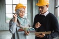 Businessman with protective hardhats working together Royalty Free Stock Photo