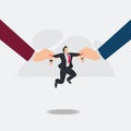 Businessman pulled by two hand. Fighting over an important businessman concept vector illustration